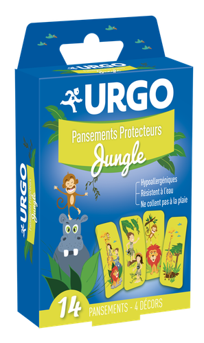 URGO - Pansements Jungle - Protecteur et Résistant à l'eau - 4 modèles - 14 pansements
