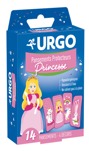 Urgo - Pansements Princesse - Protecteur et Résistant à l'eau - 4 modèles - 14 pansements