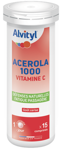 Alvityl - Acerola 1000 Comprimés à croquer, goût cerise - Acerola 1000 Vitamine C - Dès 12 ans - 30 comprimés